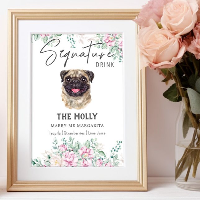 Pug Hund Namnteckning Drink-tecken Poster (Skapare uppladdad)