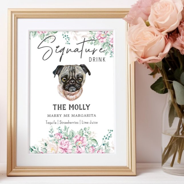 Pug Hund Namnteckning Drink-tecken Poster (Skapare uppladdad)