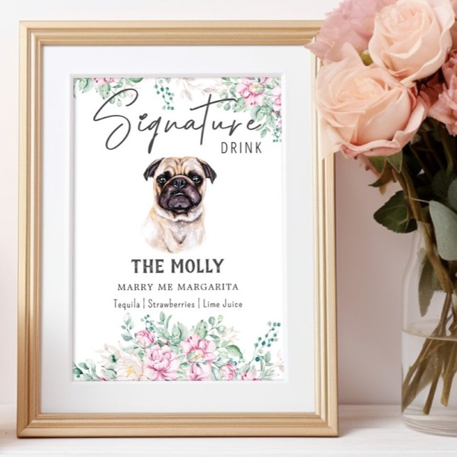 Pug Hund Namnteckning Drink-tecken Poster (Skapare uppladdad)