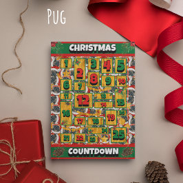 Pug Hund nedräkning jul-annonskalender Julkort