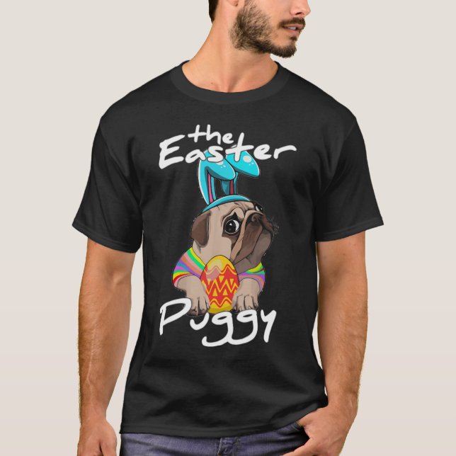 Pug Hund Påskkanin Glad Påsk T Shirt (Framsida)