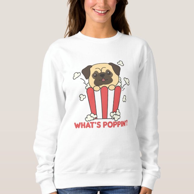 Pug Hund Popcorn Whats Poppin Funny T Shirt (Framsida)