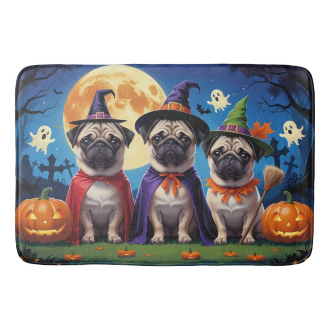 Pug Hund Pumpkin Halloween Funny Badrumsmatta (Framsidan)