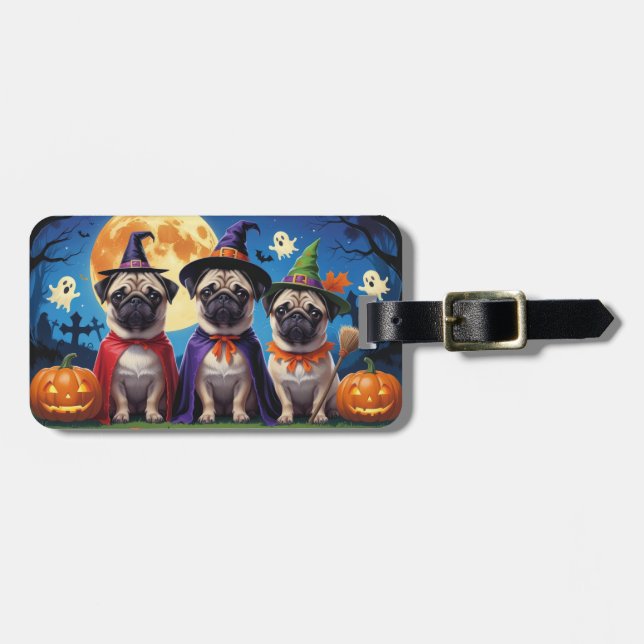 Pug Hund Pumpkin Halloween Funny Bagagebricka (Horisontell Framsida)