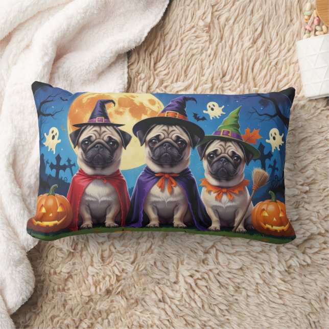 Pug Hund Pumpkin Halloween Funny Lumbarkudde (Filt)