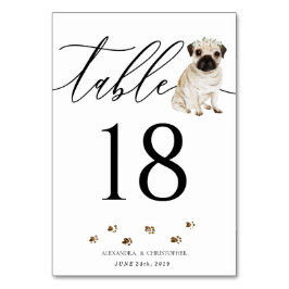 Pug Hund puppy Bröllop Calligraphy Namnteckning Bordsnummer