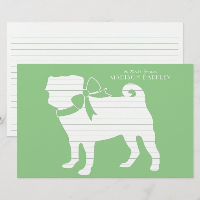 Pug Hund Puppy Stationery Brevpapper (Fram/baksida)