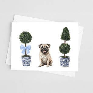 Pug Hund Puppy Topiary Watercolor Card Kort