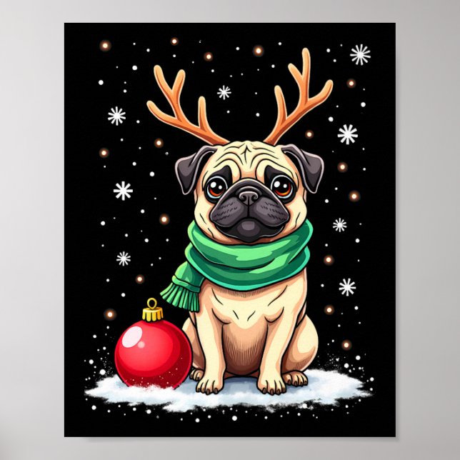 Pug Hund Reindeer Julafton Hund älskare Funny Fami Poster (Framsidan)