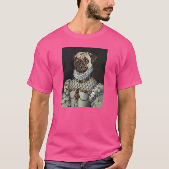 Pug Hund Renaissance Pet Porträtt Medieval Paintin T Shirt (Framsida)