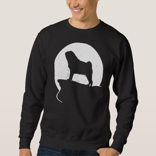 Pug Hund Retro 26 Lång Ärmad Tröja (Framsida)