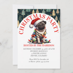 Pug Hund Retro Söt Akvarell Jul Inbjudningar