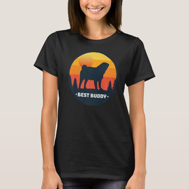 Pug Hund Retro T Shirt (Framsida)