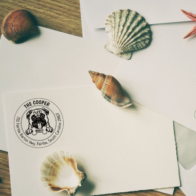 Pug Hund Returadress Family Stämpel (Skapare uppladdad)