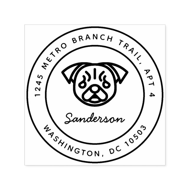 Pug Hund Returadress Frimärke Self-Inking Självfärgande Stämpel (Design)