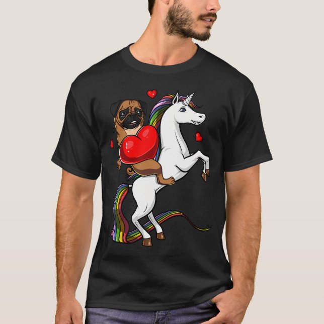 Pug Hund Ridande Enhörning T Shirt (Framsida)