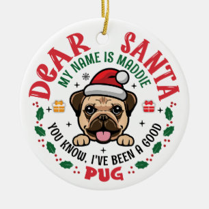 Pug Hund Santa Personlig Julgran Round Julgransprydnad Keramik