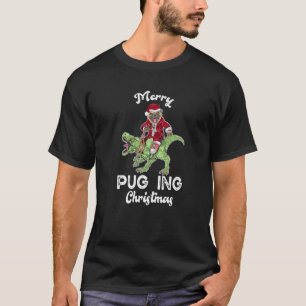 Pug Hund Santa Riding Dinosaur T Rex jul Tee