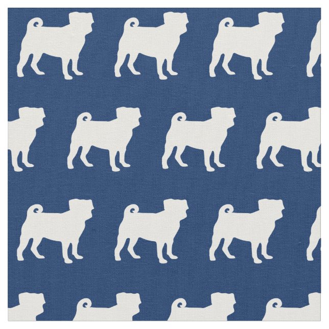 Pug Hund Silhouette Pet Navy Blue Tyg (Närbild)