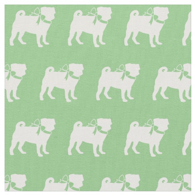 Pug Hund Silhouette Pet Sage Grönt Tyg (Närbild)