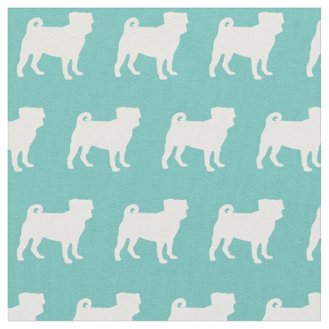 Pug Hund Silhouette Pet Teal Tyg (Närbild)