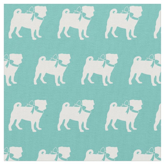 Pug Hund Silhouette Pet Teal Tyg (Närbild)