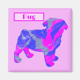 Pug Hund Silhouette Rosa & Blue Silhouette Magnet