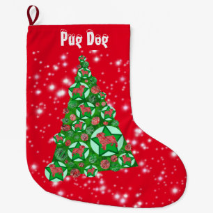 Pug Hund Siluett Jul Stor Träd Julstrumpa