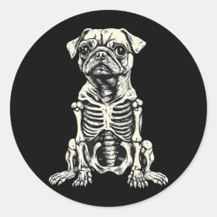 Pug Hund Skelett Halloween Runt Klistermärke