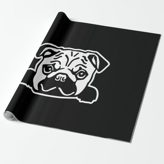Pug Hund Sketch Porträtt Presentpapper (Utrullad)