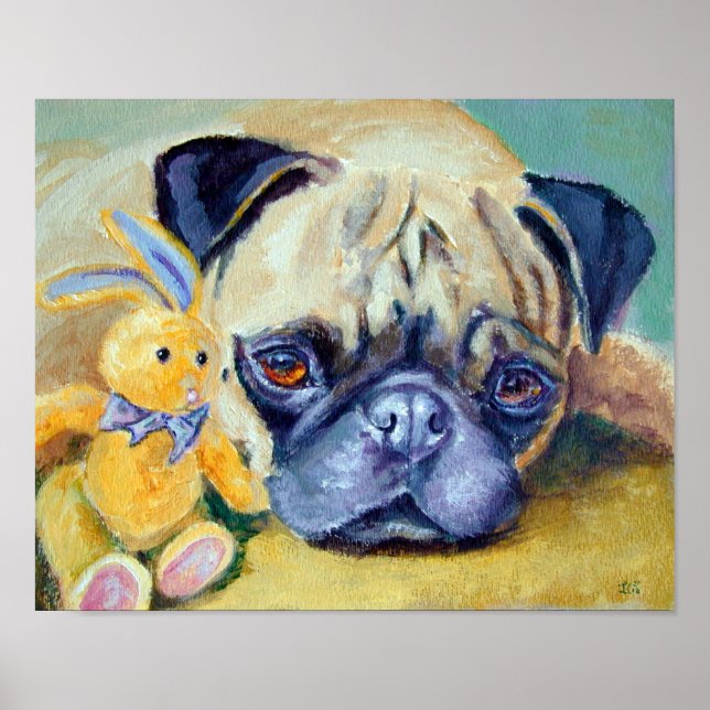 Pug Hund Skriv ut Poster (Framsidan)