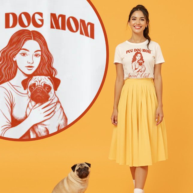 Pug Hund Social Klubb Line Art för kvinnor T Shirt (Pug Dog Mom Social Club Line Art for Women T-Shirt.)