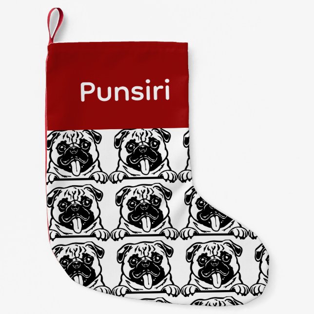 Pug hund sockar Anpassad hund Socks - Sätt Y Liten Julstrumpa (Framsidan)