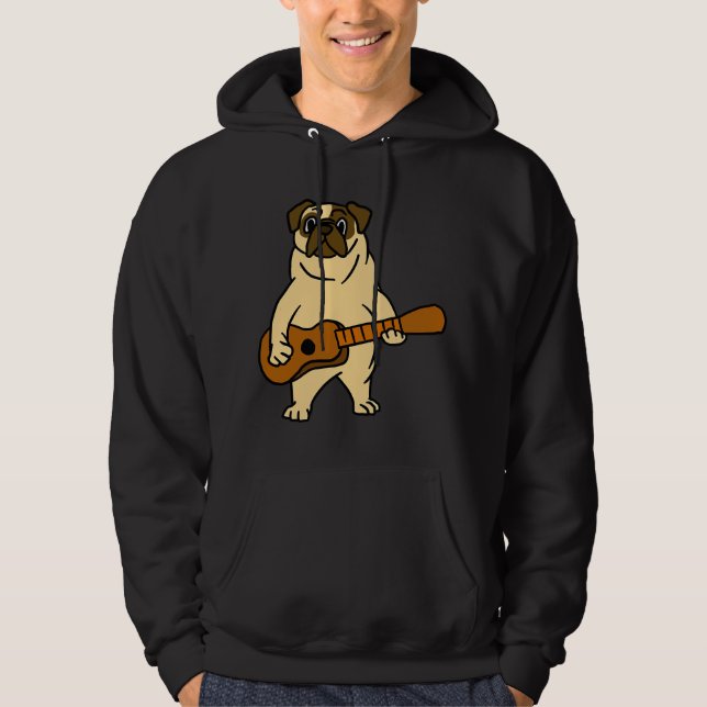 Pug Hund Spelar Gitarr Gitarrist Tecknad Djur Pu Hoodie (Framsida)