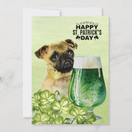 PUG Hund St. Patrick's Day med hatt och öl Julkort