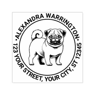 Pug Hund Stående Namn Returadress Självfärgande Stämpel