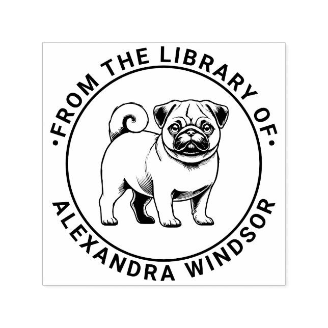 Pug Hund Ständiga Bibliotek Bok Namn Självfärgande Stämpel (Design)