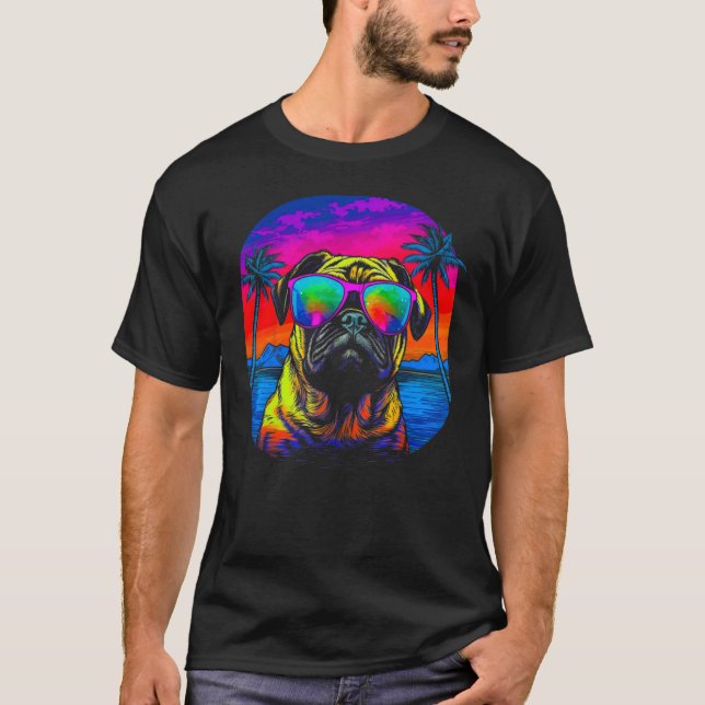 Pug Hund Sunglass T Shirt (Framsida)