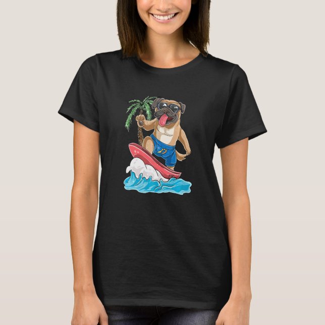 Pug Hund Surfing Retro Surfbräda Surfing T Shirt (Framsida)