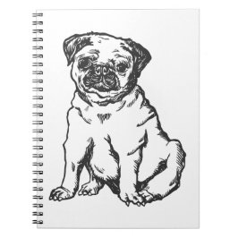 Pug hund, svartvit illustration anteckningsbok