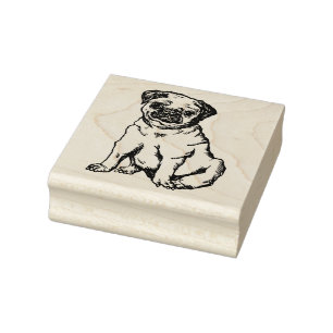 Pug hund, svartvit illustration stämpel