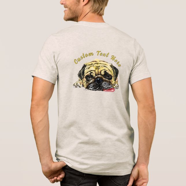 Pug Hund T-Shirt Funny med Anpassningsbar Text (Baksida)