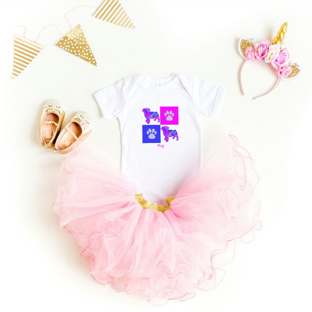 Pug Hund & Tass Rosa och Blue T Shirt (Adorable pug pink and blue design for little baby puppy loving dancers)