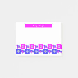Pug Hund & Tass Shock rosa & Blue Silhouette Post-it Block