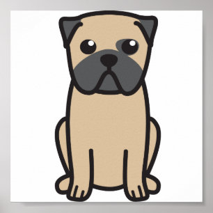 Pug Hund Tecknad Poster