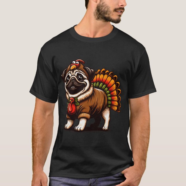 Pug Hund Thanksgiving T Shirt (Framsida)