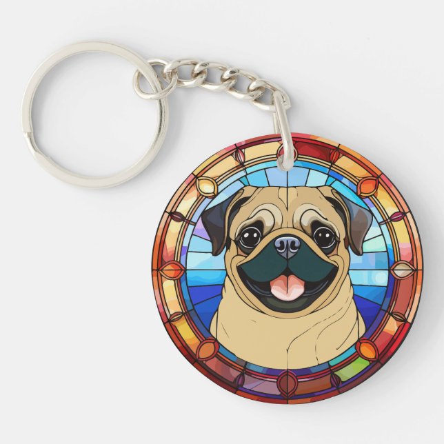 Pug Hund Theme Artsy Car eller House Keychains (Framsidan)