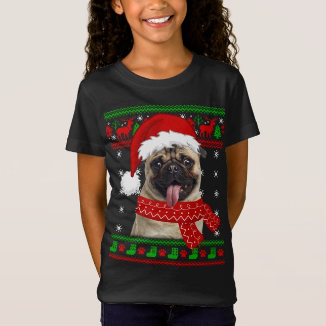 Pug Hund Ugly Sweater jul Puppy Hund älskare T Shirt (Framsida)