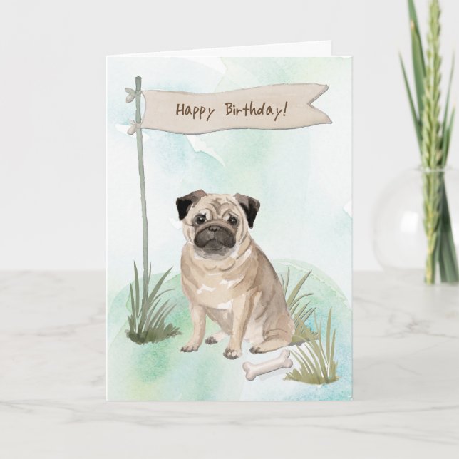 Pug Hund under födelsedagsskylt Kort (Framsida)