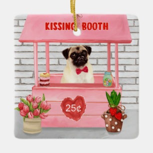 Pug Hund Valentindagen Kissing Booth Julgransprydnad Keramik
